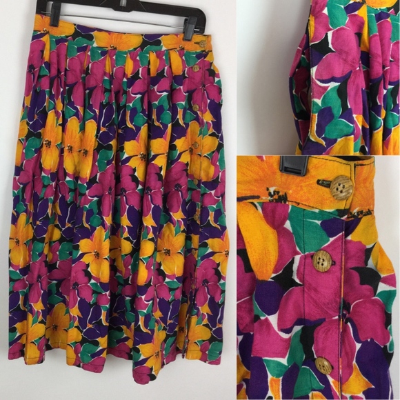 Woolrich Dresses & Skirts - Woolrich Skirt 14 Floral Vintage Midi Button Down